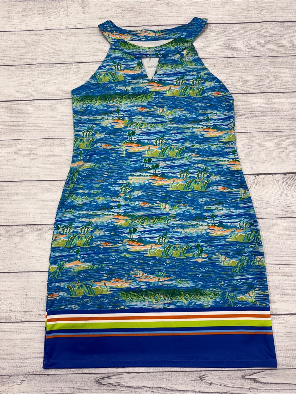 Guy Harvey Blue Ocean Print Halter Shift Dress Size M